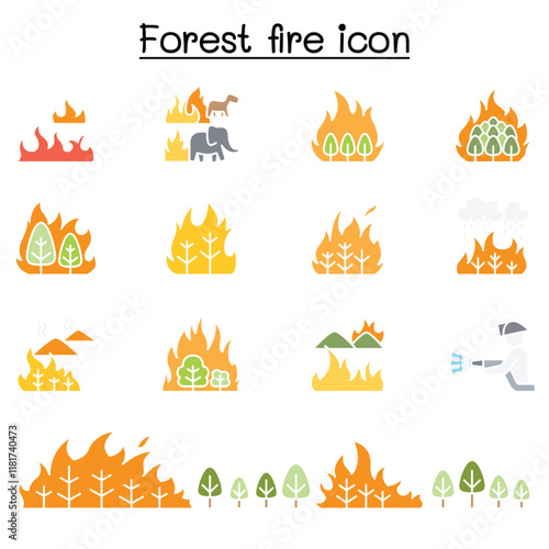 forest fire, wildfire icons set in thin line style