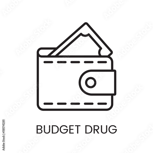 An icon of a wallet with cash in vector, symbolizing cost effective drug options, with an editable stroke