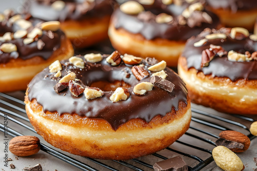 donuts with chocolate in concept of valentine day on 14 February 2025 with pink and red heart gift love rose romance romantic things with background