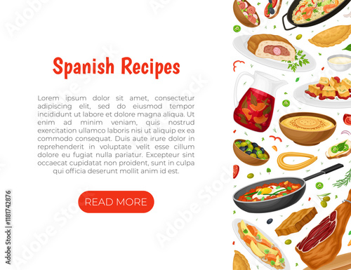 Spanish Dish and Food Banner Design with Traditional Meal Vector Template