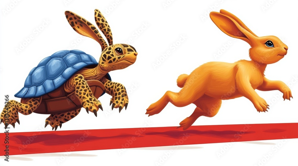 the tortoise and the hare in a race: a whimsical illustration the tortoise and the hare in a race: a whimsical illustration
