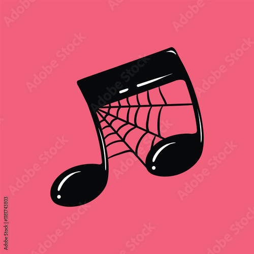 Spiderweb musical note cartoon vector illustration