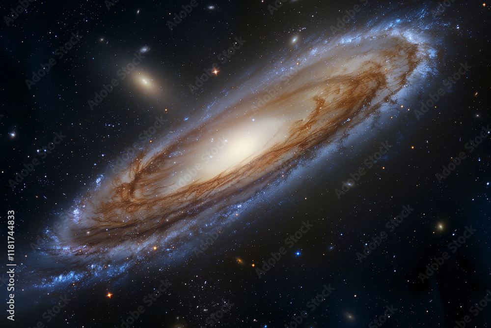 Naklejka premium Spiral galaxy with vibrant colors and glowing arms, astronomy concept.