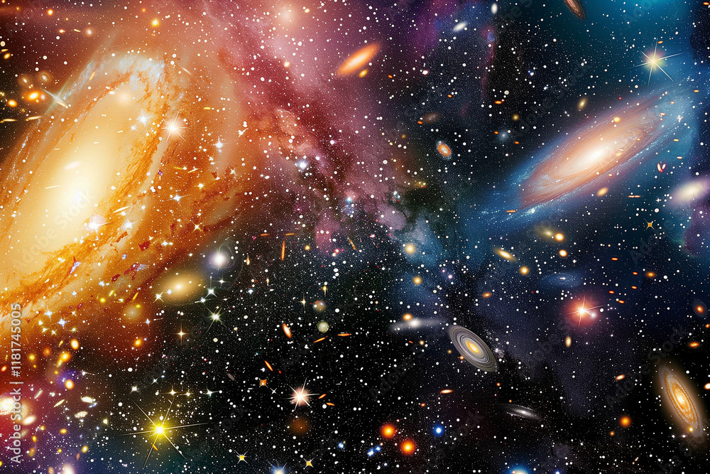 Galaxy cluster, hundreds of galaxies in cosmic space, astronomy concept. Galaxy cluster, hundreds of galaxies in cosmic space, astronomy concept.