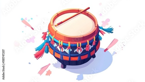 A detailed modern illustration of a traditional Chinese tanggu drum, set against a white background, emphasizing cultural heritage photo