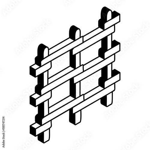 Wooden Plank Fence isometric concept, Crate Pallet Top View vector outline design,  firewood or crafts Symbol,  forest Deforestation products Sign,Lumberyard stock illustration