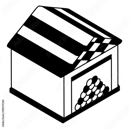 Heap of log granary isometric concept, air dried firewood storage supply warehouse vector outline design,  firewood or crafts Symbol,  forest Deforestation products Sign,Lumberyard stock illustration