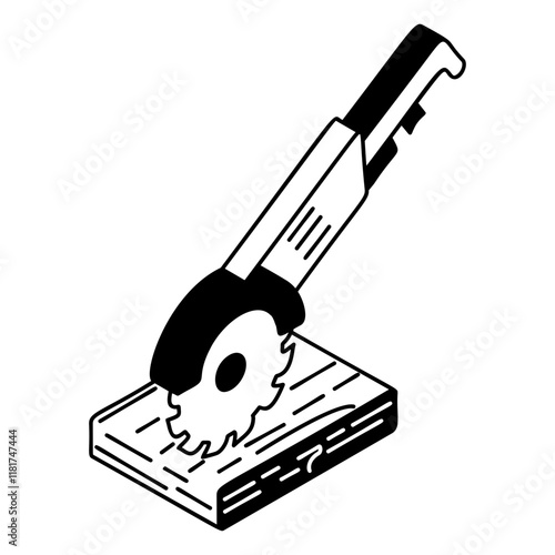 Cutting plywood Sheet using powerful disc tool concept vector outline design,  firewood or crafts Symbol,  forest Deforestation products Sign,Lumberyard stock illustration