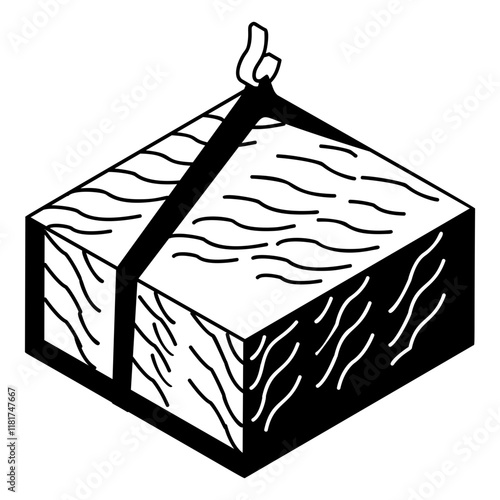 Lift moving stack of lumber studs isometric concept, Tightly packed in rows tied stacks of wooden beams vector outline design, timber Symbol,  forest Deforestation products Sign,Lumberyard sto
