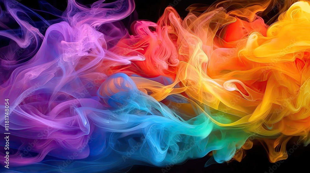 Energetic and vivid patterns of swirling colorful smoke in a dynamic composition Energetic and vivid patterns of swirling colorful smoke in a dynamic composition
