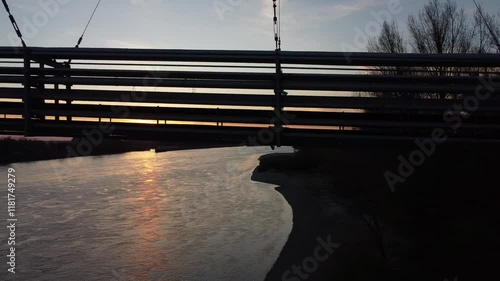 Industrial bridge with sunset