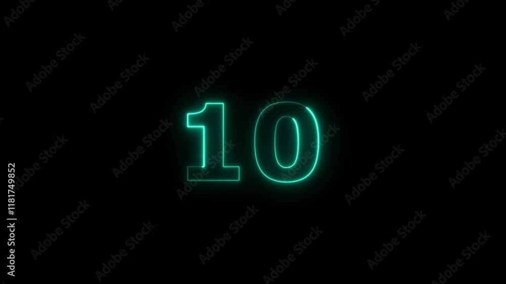 Abstract glowing neon text 10 number countdown icon. Neon numeric number 10 animation. Abstract glowing neon text 10 number countdown icon. Neon numeric number 10 animation.