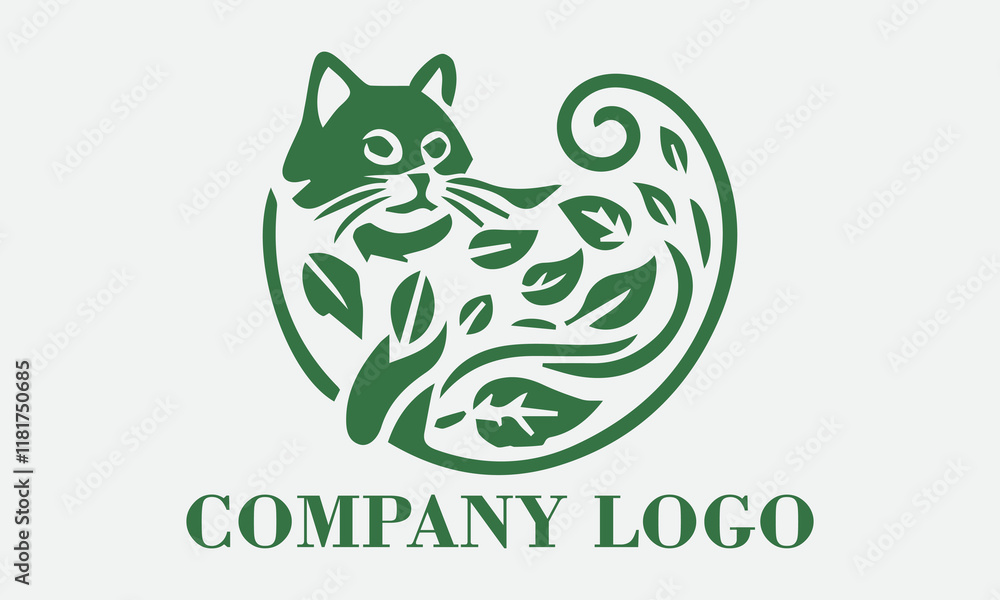 Happy green cat surrounded by leaves, perfect for naturethemed designs, pet products, greeting cards, and social media posts Happy green cat surrounded by leaves, perfect for naturethemed designs, pet products, greeting cards, and social media posts