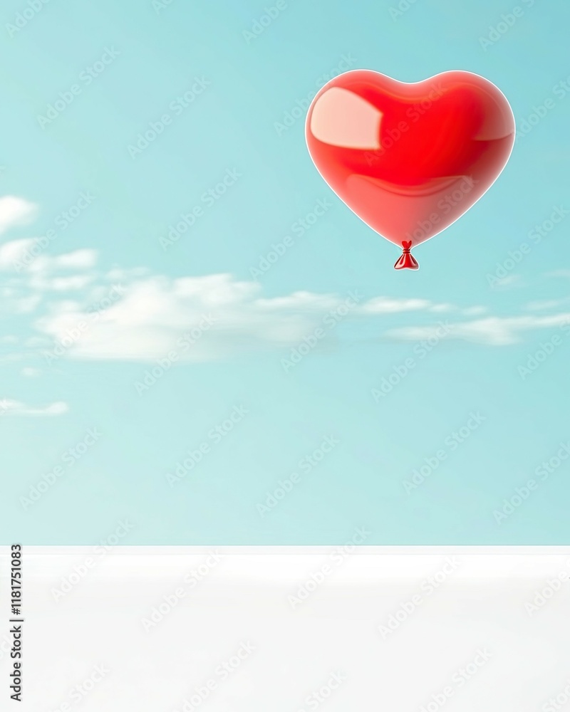 Fototapeta premium Embrace your heart valentine concept, Red Heart Balloon Floating in Blue Sky with Clouds for Valentine Theme