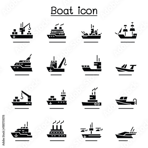 Boat, Ship icon set in thin line style