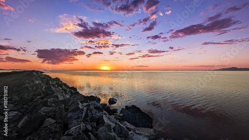 Great Salt Lake Promontory Point Utah Purple and Pink Sunset