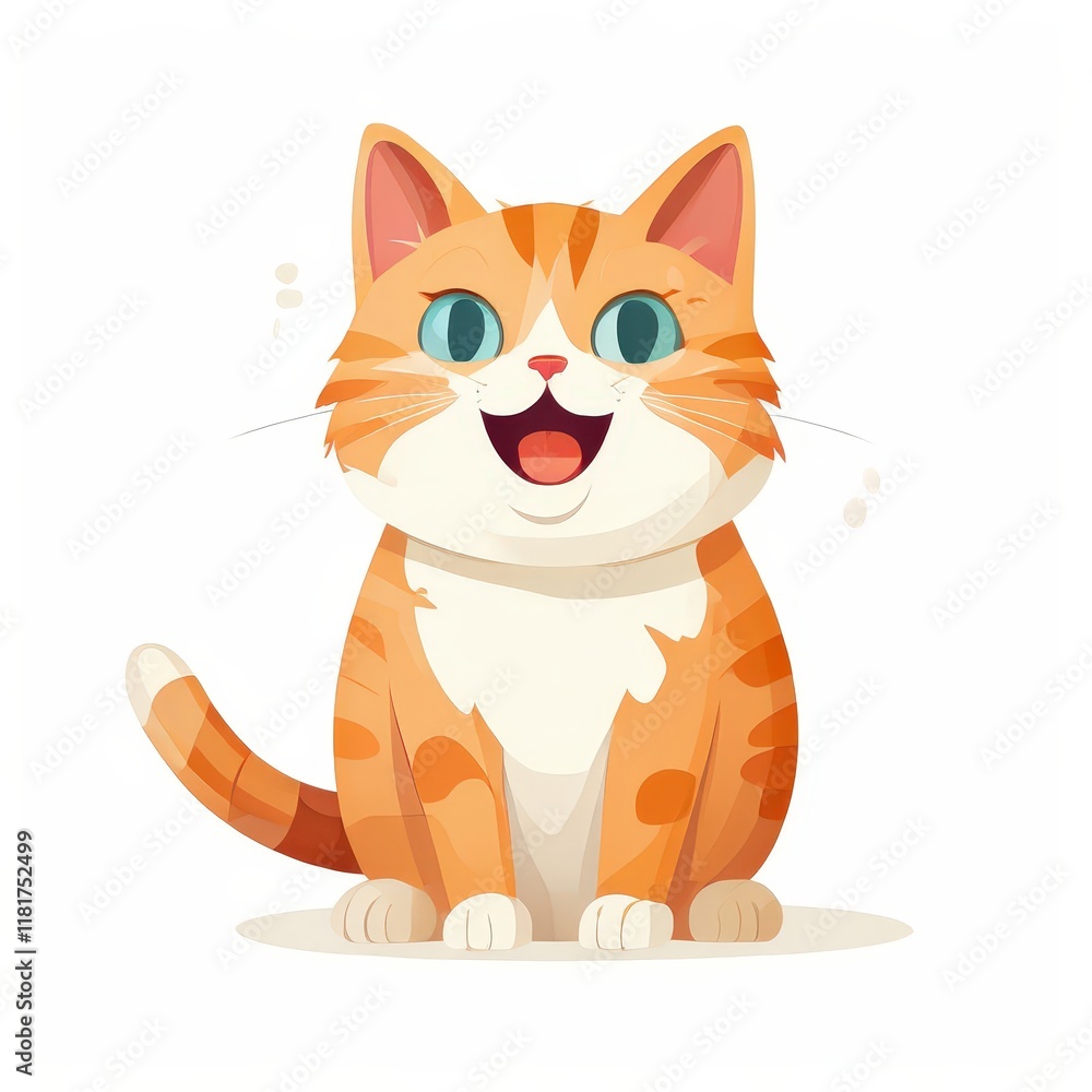 Fototapeta premium an AI Image Generator, Cute Cartoon Style Ginger Cat With a Happy Expression Sitting