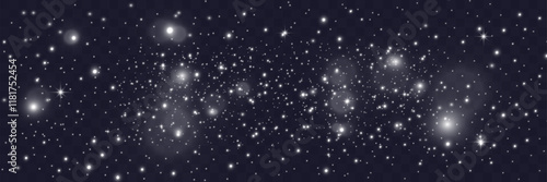  Sparkling white light particles on transparent background, glowing stars and dust effect, festive glitter overlay, magical illumination, digital abstract decoration.
