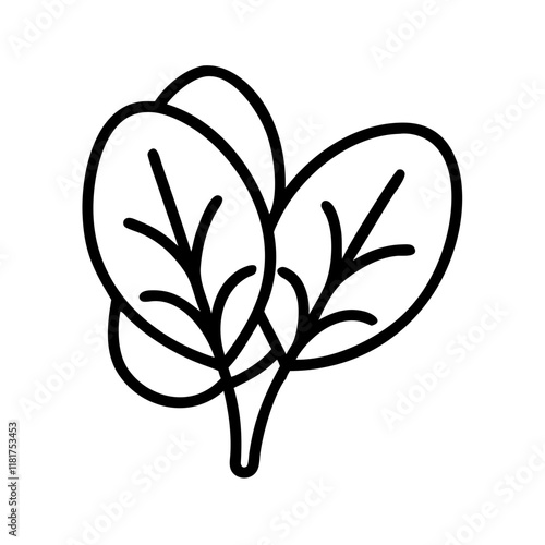 baby spinach icon, vegetables line art, vegetables vector - simple black line art icon of baby spinach perfect for logos, and vegetables-themed designs.