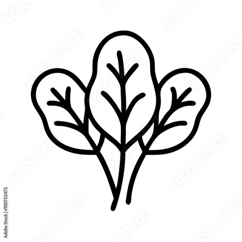 baby spinach icon, vegetables line art, vegetables vector - simple black line art icon of baby spinach perfect for logos, and vegetables-themed designs.