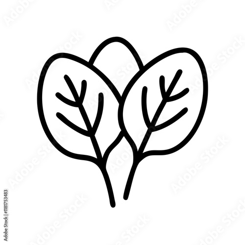 baby spinach icon, vegetables line art, vegetables vector - simple black line art icon of baby spinach perfect for logos, and vegetables-themed designs.