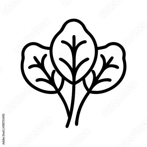 baby spinach icon, vegetables line art, vegetables vector - simple black line art icon of baby spinach perfect for logos, and vegetables-themed designs.