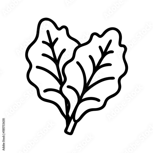 beet greens icon, vegetables line art, vegetables vector - simple black line art icon of beet greens perfect for logos, and vegetables-themed designs.