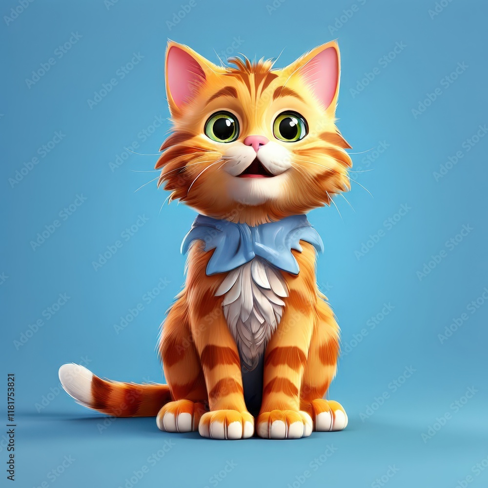 Fototapeta premium the AI Image Generator, Adorable Cartoon Cat Character on Bright Orange