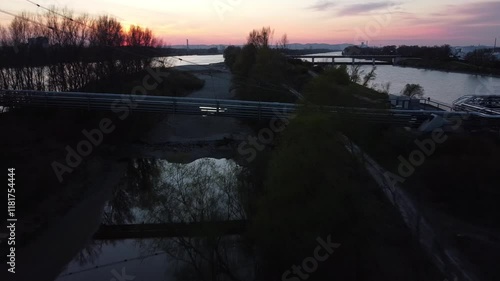 Sunset bridge and in rural area