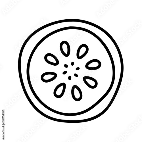 cucumber slice icon, vegetables line art, vegetables vector - simple black line art icon of cucumber slice perfect for logos, and vegetables-themed designs.