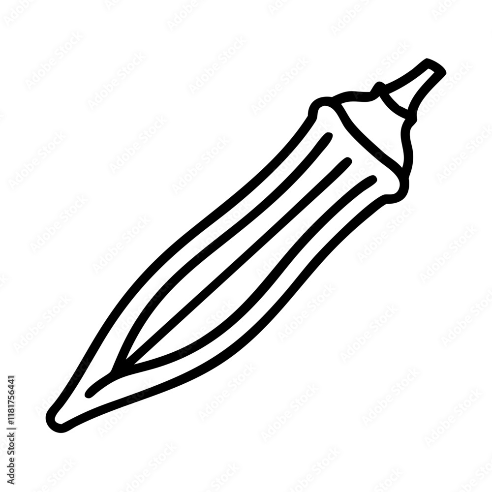 okra pod icon, vegetables line art, vegetables vector - simple black line art icon of okra pod perfect for logos, and vegetables-themed designs. okra pod icon, vegetables line art, vegetables vector - simple black line art icon of okra pod perfect for logos, and vegetables-themed designs.