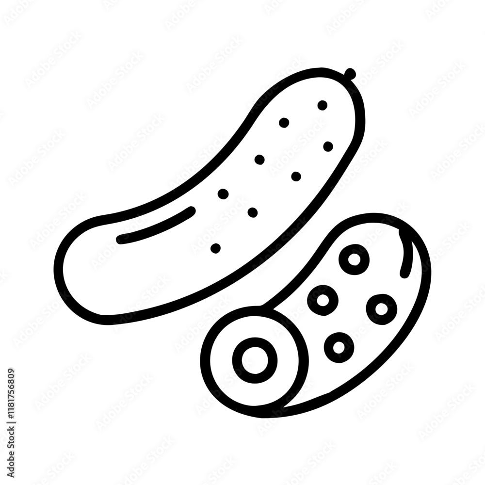 pickled cucumber icon, vegetables line art, vegetables vector - simple black line art icon of pickled cucumber perfect for logos, and vegetables-themed designs. pickled cucumber icon, vegetables line art, vegetables vector - simple black line art icon of pickled cucumber perfect for logos, and vegetables-themed designs.