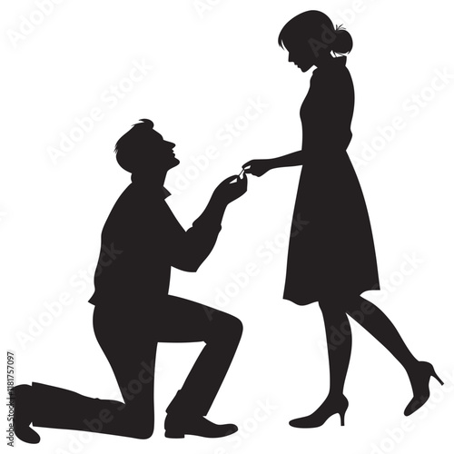 man and woman propose element silhouette vector