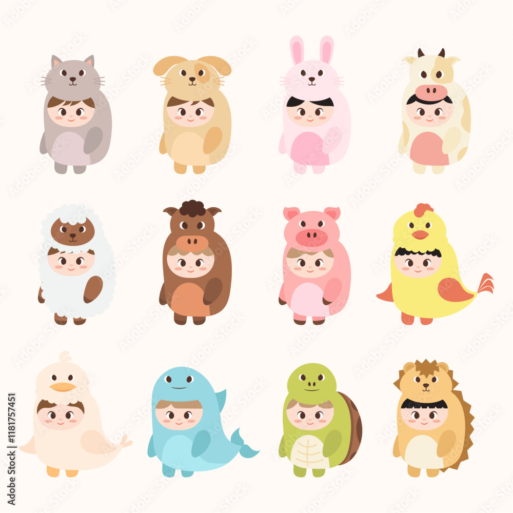 Pack of Children's Illustrations in Animal Costumes Pack of Children's Illustrations in Animal Costumes
