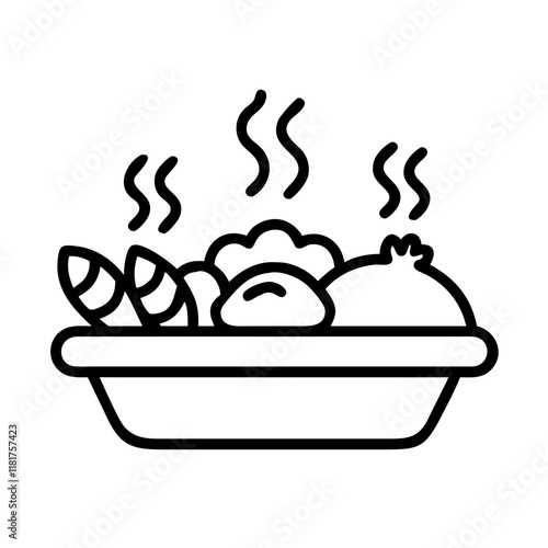 roasted veggies icon, vegetables line art, vegetables vector - simple black line art icon of roasted veggies perfect for logos, and vegetables-themed designs.