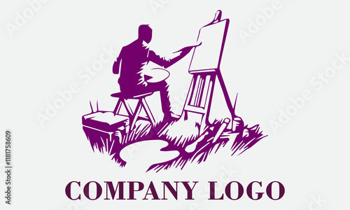 Purple artist paints outdoors near paintbrushes and easel. Creative, artistic, painting, hobby, outdoor, leisure, colorful, vibrant, inspiration, creativity, artist, painter, artists block
