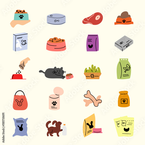 Set of Pet Food Products Illustrations