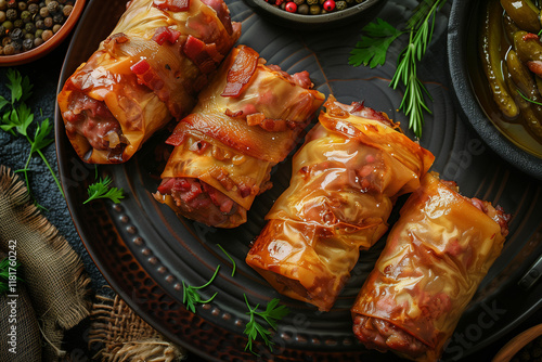 Zrazy, Polish stuffed beef rolls filled with mushrooms and onions. photo