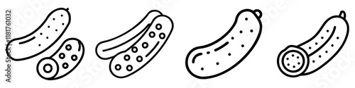 pickled cucumber icon, vegetables line art, vegetables vector - simple black line art icon of pickled cucumber perfect for logos, and vegetables-themed designs.