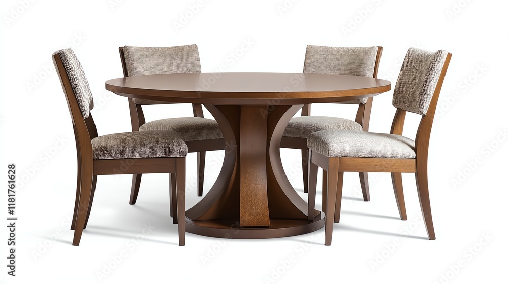 Elegant wooden dining table with four chairs on a white isolated background. Elegant wooden dining table with four chairs on a white isolated background.