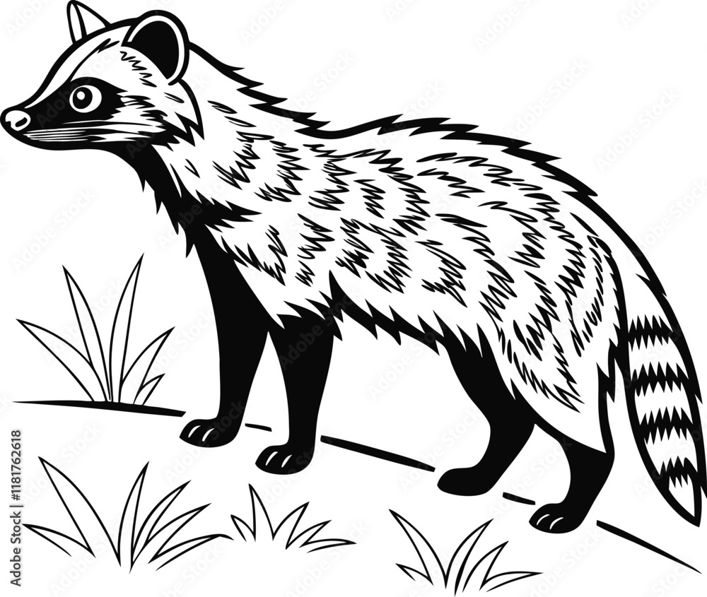 Obraz premium Illustration of a Striped Civet on a Rock