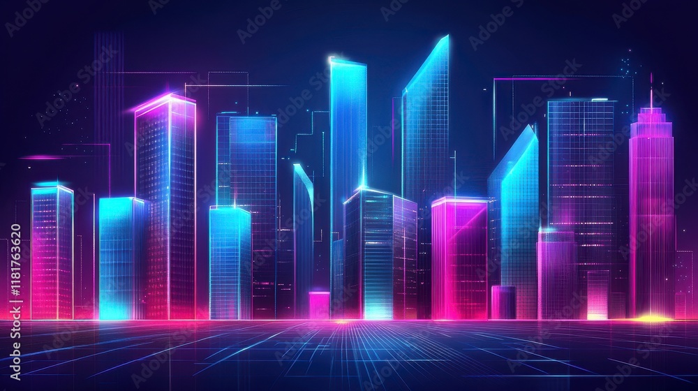Fototapeta premium Neon Cityscape: Futuristic Metropolis at Night