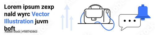 Briefcase, speech bubble, upward arrows, and notification bell in minimalist style. Ideal for business presentations, websites, social media, mobile apps, educational materials, marketing collateral
