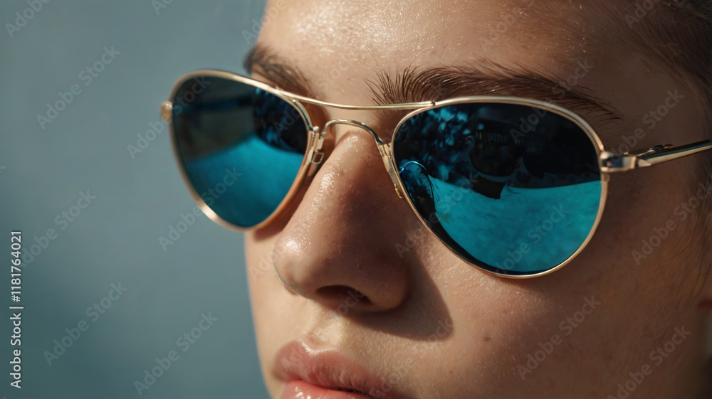 Teen’s Face Close-Up with Headphones and Sunglasses Teen’s Face Close-Up with Headphones and Sunglasses