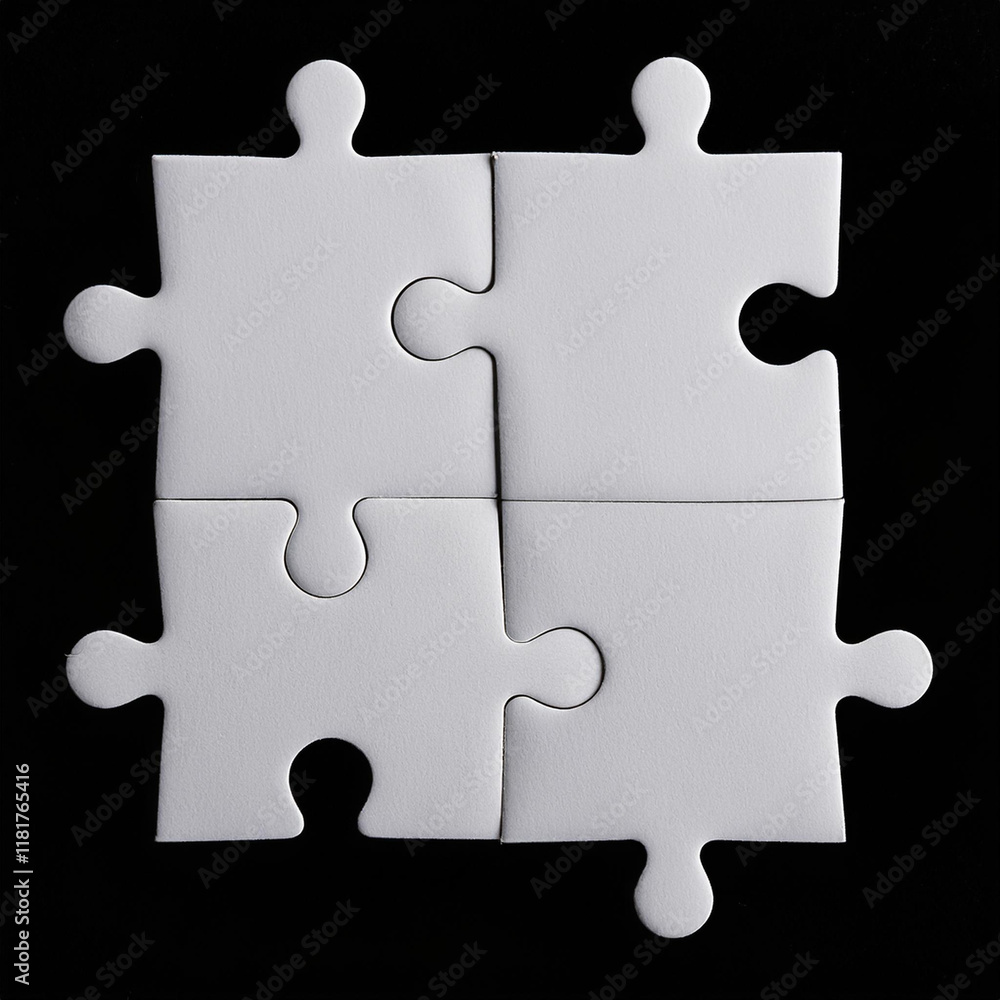 White puzzle pieces forming square shape isolated on black. Business and problem solving White puzzle pieces forming square shape isolated on black. Business and problem solving