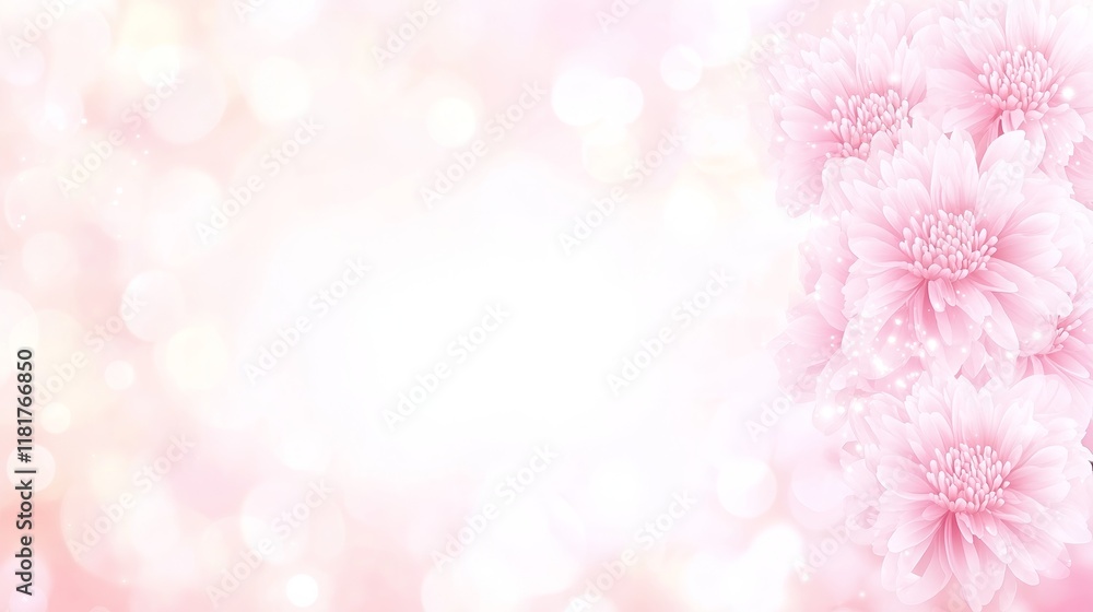 Delicate Pink Chrysanthemum Blossoms, Soft Bokeh Background Delicate Pink Chrysanthemum Blossoms, Soft Bokeh Background