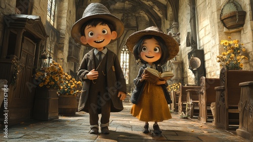 Wallpaper Mural Children in Vintage Outfits in a Charming Sunny Interior Setting Torontodigital.ca