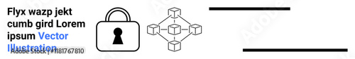 Padlock alongside interconnected cubes represents cybersecurity and network data protection. Ideal for security awareness, data protection, network management, privacy, encryption, blockchain