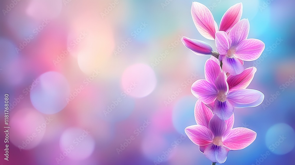 Delicate Pink Orchids Blossom in Soft Bokeh Background Delicate Pink Orchids Blossom in Soft Bokeh Background