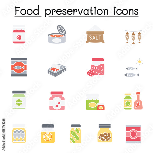 Food preservation icons set in thin line style